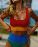 New Womens Swimgirls Women's three-color high-waist swimsuit set Sz M