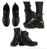 New Retails $199+ Women's Combat Boots with Gold Leaf Pattern Floral Green Black Vegan Leather (38) Sz 7.5