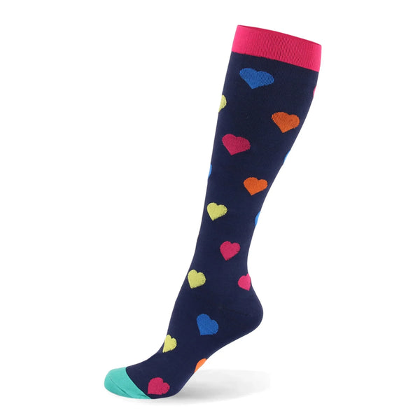 New Women's Knee High Compression socks Hearts, L/XL, Fit 9-12