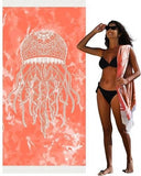 NEW Retails $55, Coral Jellyfish Turkish Beach Towel Quick Dry Absorbent Cotton Lightweight Thin Bathroom Bath Pool Swim Towels Extra Large Oversized Sand Free Beach Accessories Essentials Stuff Cloud Adults Gift