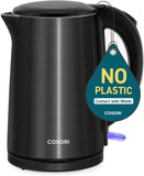 New COSORI Stainless Steel Electric Kettle, 1500W Fast Boiling Water, Auto Shut-Off & Boil-Dry Protection, Cordless,1.5L Wide-Open Lid Electric Tea Kettle, Double Wall, Black