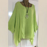 NEW Summer Cotton Linen Blouse for Women, Irregular Hem Asymmetric Drop Shoulder Top Textured Solid Shirred Pleated Top, Green, Tag says Sz 3XL fits like an XL