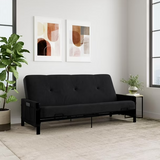 NEW Retails $280 Fully Assembled DHP Fairview Metal and Storage Arm Futon with 6 inch Mattress, Black