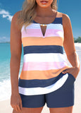 New Retails $99+ Cut Out Striped Multi Color Tankini Set, Blue, Pink, White, Sz XL
