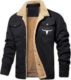 New Mens Winter Western Fleece Jackets Sherpa Lined Cowboy Button down Jacket Trendy Casual Thermal Lapel Trucker Coats Black, Sz XXL