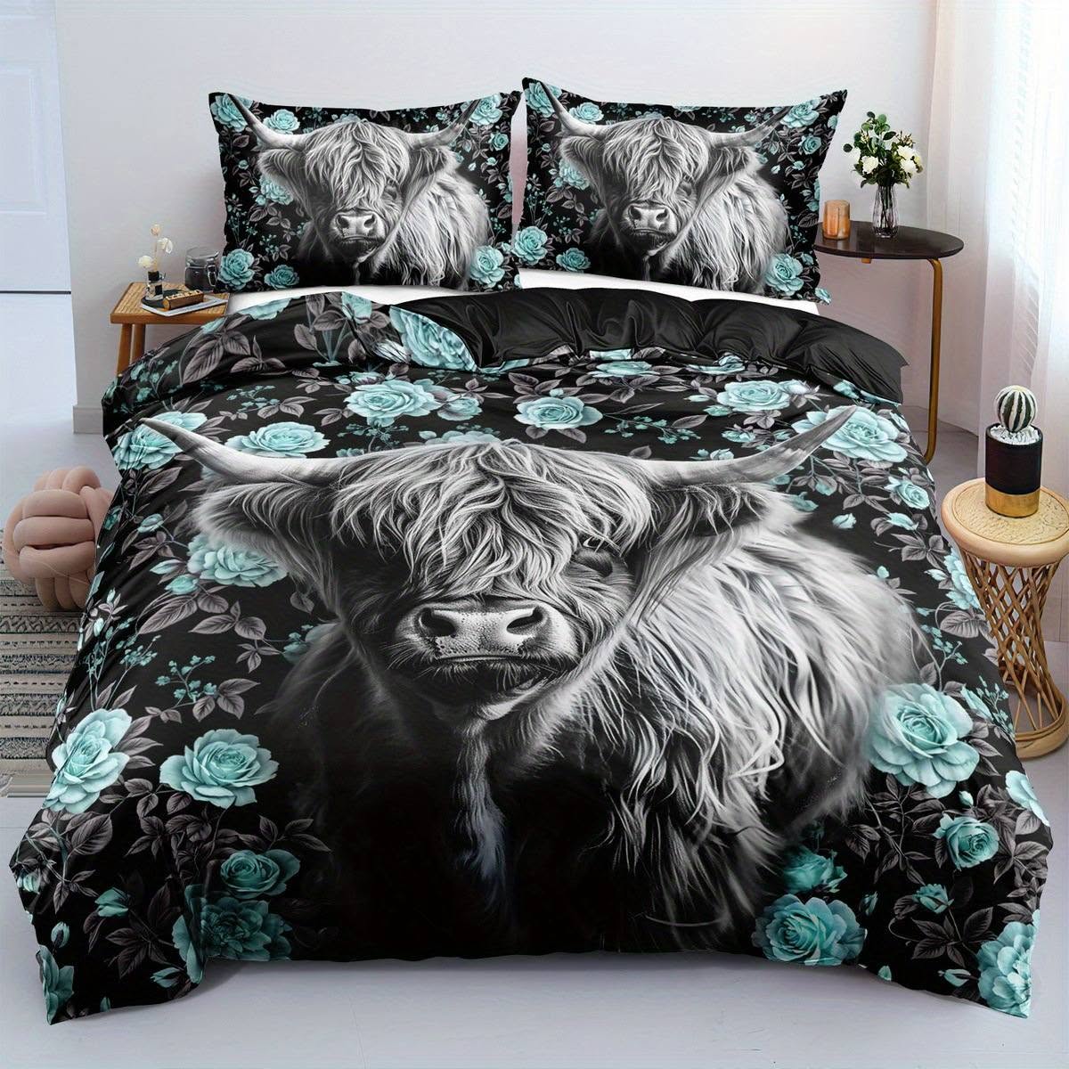 California King Highland cows duvet cover bed set No.341717, 16 styles to choose from