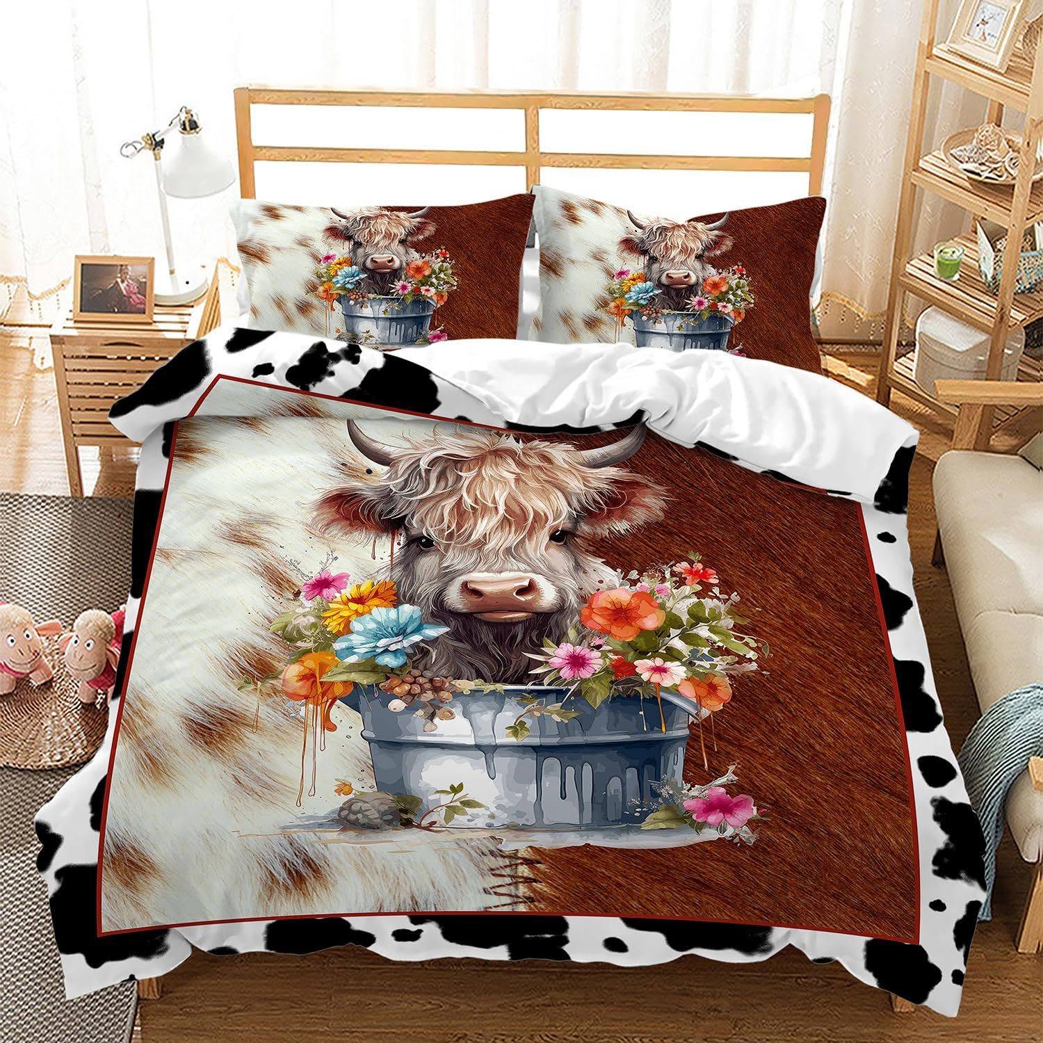 California King Highland cows duvet cover bed set No.341717, 16 styles to choose from