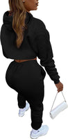 New Vssjavun Women's Sexy 3 Piece Tracksuits - Long Sleeve Pullover Crop Top Hoodie +Tank Top+Drawstring Long Pants Sweatsuit Black, Sz XL