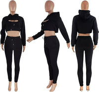 New Vssjavun Women's Sexy 3 Piece Tracksuits - Long Sleeve Pullover Crop Top Hoodie +Tank Top+Drawstring Long Pants Sweatsuit Black, Sz XL