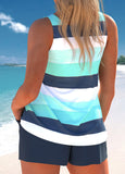 New Retails $63+ MODLILY® Cut Out Multi Stripe Print Cyan Tankini Set Sz XL