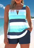 New Retails $63+ MODLILY® Cut Out Multi Stripe Print Cyan Tankini Set Sz XL