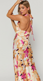 NEW STUNNING CYRA MIDI DRESS - HALTER NECK SATIN BIAS DRESS IN PINK FLORAL SZ M! RETAILS $110+