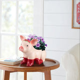 NEW The Pioneer Woman Farmhouse 9 Inch Charming Whimsical Pig Planter with Red Boots, Ceramic