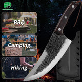 NEW FULLHI High Carbon Steel Forged Butcher Knives for Meat Cutting Full Tang Chef Knife for Outdoor Cooking, Camping includes Sheath