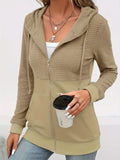 NEW Waffle Grid Zip-up Drawstring Hoodie, Casual Long Sleeve Slant Pockets Hoodie Jacket, Women's Clothing, Sz XL