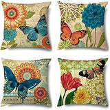 NEW XINQIHANG 4 Outdoor Pillow Covers, 18X18Inch Spring Butterfly Art Waterproof Cushions, Decorative Throw Pillow Covers for Outdoor Bed Sofa, Farmhouse Decorative Cushion Covers-B