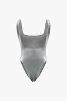 NEW Micas Metallic Square Neck Bodysuit, Silver, Sz M