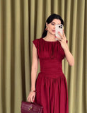 NEW Retails $109, Micas Solid Ruched Maxi Dress, Red, Sz M