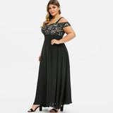 NEW Cameland Women Plus Size Cold Shoulder Floral Lace Maxi Party Evening Camis Long Dress, Sz 2X, Black