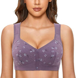NEW Huilaibazo Daisy Bra Comfortable No Wire Bra Convenient Front Close Button Bras Everyday Bralette, Purple, Sz 44