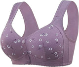 NEW Huilaibazo Daisy Bra Comfortable No Wire Bra Convenient Front Close Button Bras Everyday Bralette, Purple, Sz 44