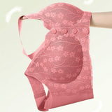New Seamless Wire free Daisy Bra for Women Comfortable Convenient Front Close Button, back smoothing Watermelon Red Tag Says XL but Fits M-L