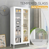 New in box! Wayfair Dalziel 27.6'' Wide 4 - Shelf White Powder Coated Stainless Steel & Tempered Glass Storage Cabinet in White! Retails $350+