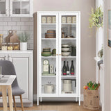 New in box! Wayfair Dalziel 27.6'' Wide 4 - Shelf White Powder Coated Stainless Steel & Tempered Glass Storage Cabinet in White! Retails $350+