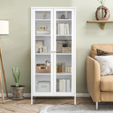 New in box! Wayfair Dalziel 27.6'' Wide 4 - Shelf White Powder Coated Stainless Steel & Tempered Glass Storage Cabinet in White! Retails $350+