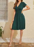 New WEACZZY Summer Dress Women Short Sleeve Casual Dress V-Neck Party Floral Dress for Women with Pockets, Dark Green Sz XL