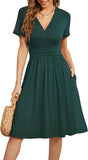 New WEACZZY Summer Dress Women Short Sleeve Casual Dress V-Neck Party Floral Dress for Women with Pockets, Dark Green Sz XL