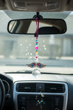 New Acrylic Crystal guardian angel sun catcher and car charm, featuring a colourful beaded strand, floral-patterned acrylic wings, and a faceted crystal prism, dark pink hanger