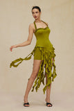 NEW Micas Ruffle Tassel Halter Bustier Mini Dress, Green, Sz S, Retails $54