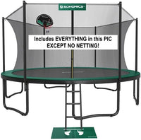 NEW Retails $350+ SONGMICS Trampoline, 15 ft Outdoor Trampoline for Kids Adults with Basketball Hoop, Safety Enclosure, Inner Net, Ladder, Spring Cover Pad, Max. Load 209 lb, Green and Black No Netting, Slight Scuffs on Metal Bars from Transport