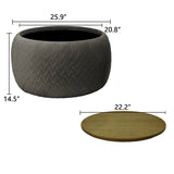 NEW Wayfair Ebern Designs Upholstered Ottoman Coffee Table With Inside Storage Grey With Wooden Top 26’’ X 16’’, top has 2 small scuffs on edge shown in pics, Retails $270+