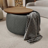 NEW Wayfair Ebern Designs Upholstered Ottoman Coffee Table With Inside Storage Grey With Wooden Top 26’’ X 16’’, top has 2 small scuffs on edge shown in pics, Retails $270+