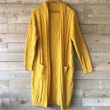 NEW Women's Long Hooded Open Front Cardigan, Mustard Yellow, One Size w/ Pockets