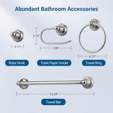 New DEWENWILS Bathroom Light Fixtures, 5-Piece All-in-One Bathroom Light Set, 3 Light Brushed Nickel Bathroom Vanity Light with Glass Shades, Towel Bar, Towel Ring, Robe Hook, Toilet Paper Holder