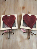 NEW Set of 2 Grasslands Road Decorative Metal and Wood Wall Hooks - Red Heart design