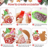 New 8 PCS Christmas Diamond Painting Coasters for Drinks, Art Kits for Adults Xmas Reusable Coaster With Holder, DIY Santa Claus Craft