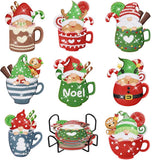 New 8 PCS Christmas Diamond Painting Coasters for Drinks, Art Kits for Adults Xmas Reusable Coaster With Holder, DIY Santa Claus Craft