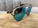 New Rep Designer Dior Inspired Blue Mirrored Aviator Sunglasses