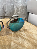 New Rep Designer Dior Inspired Blue Mirrored Aviator Sunglasses