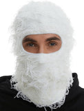 New Distressed Balaclava Ski Mask, Knitted Face Mask for Men/Women, White, One Size