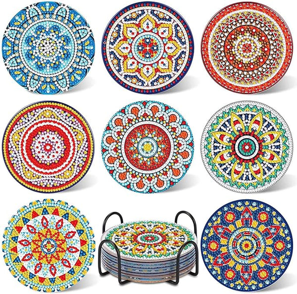 New UPINS 8Pcs Mandala Diamond Painting Coasters for Drinks DIY Coaster Diamond Art Kits for Adults Beginners Diamond Art Craft Supplies (Mandala)