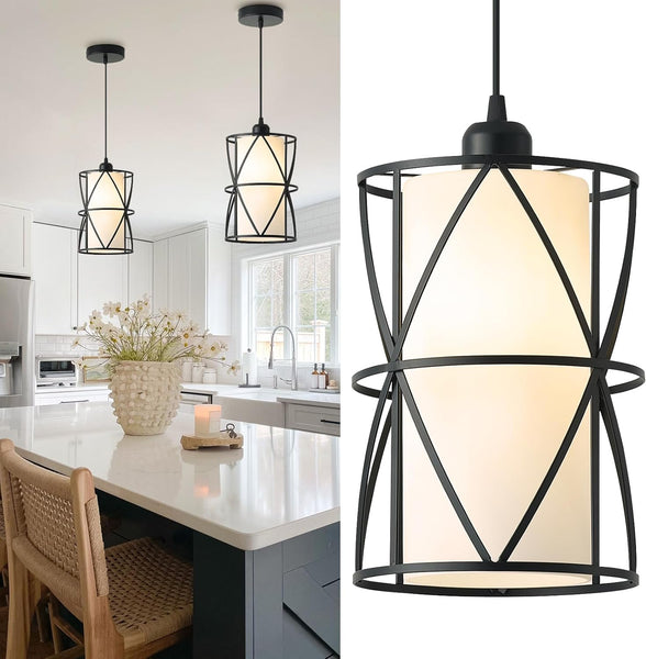 New Retails $140+ Dnshjue Black Pendant Lights for Kitchen Island，Modern Pendant Lighting with Frosted Glass Cylindrical Pendant Light Fixtures Kitchen Hanging Lights Over Island Dining Room, Foyer, Entryway (2 Pack)