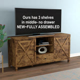 NEW Retails $600 Fully Assembled Safdie & Co Modern Farmhouse Inspired TV Stand, 58" Long with 3 Shelves in middle no drawer for Living Room, Brown Reclaimed Wood Look