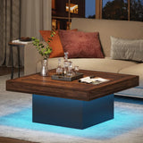 NEW Retails $400 Assembled Square LED Coffee Table Farmhouse Coffee Table Brown/Black
