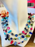 NEW Stunning 3 Row Multicoloured Shell And Glass Bead Statement Necklace - 48cm L