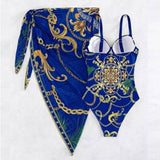 NEW Sz L One Piece Swimsuit With Beach Skirt V Neck Swimwear Women Beachwear Bathing